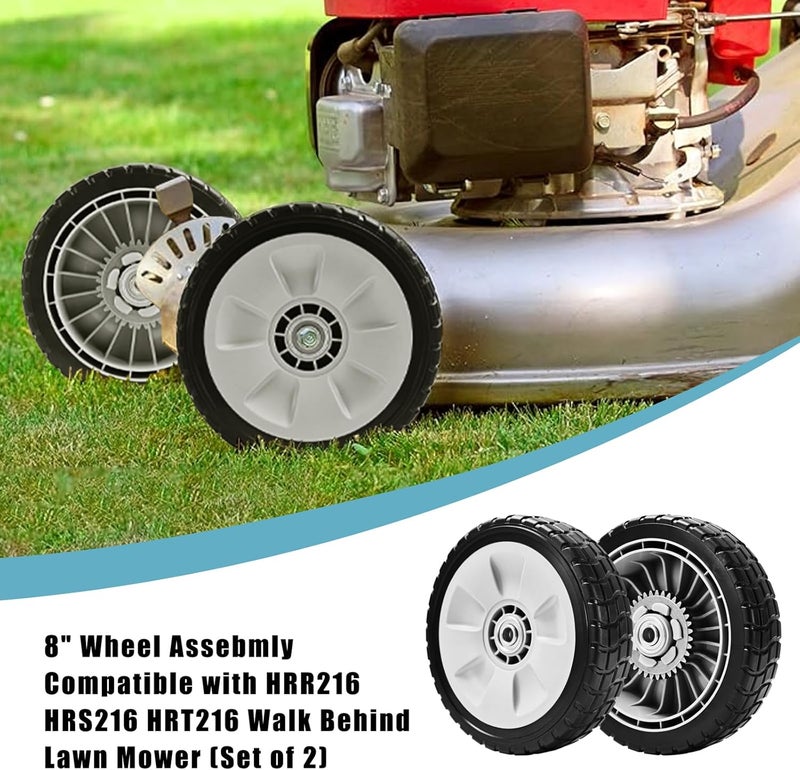Sutmorly 4 Pack HRR216 8" Lawn Mower Drive Wheels 2 Rear Wheels 42710-VE2-M02ZE and 2 Front Wheels 44710-VL0-L02ZB Replace for Honda HRR216 HRS216 Walk Behind HRT216 Lawn Mower - Image 5